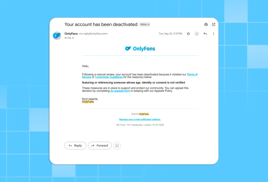 Email notification of account deactivation