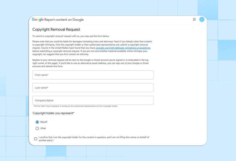 Google copyright removal request