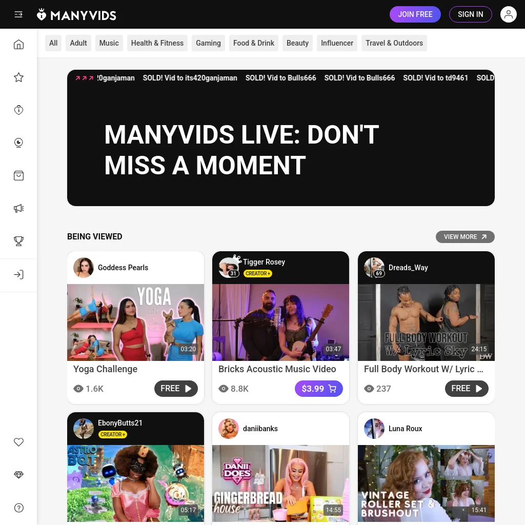 ManyVids website