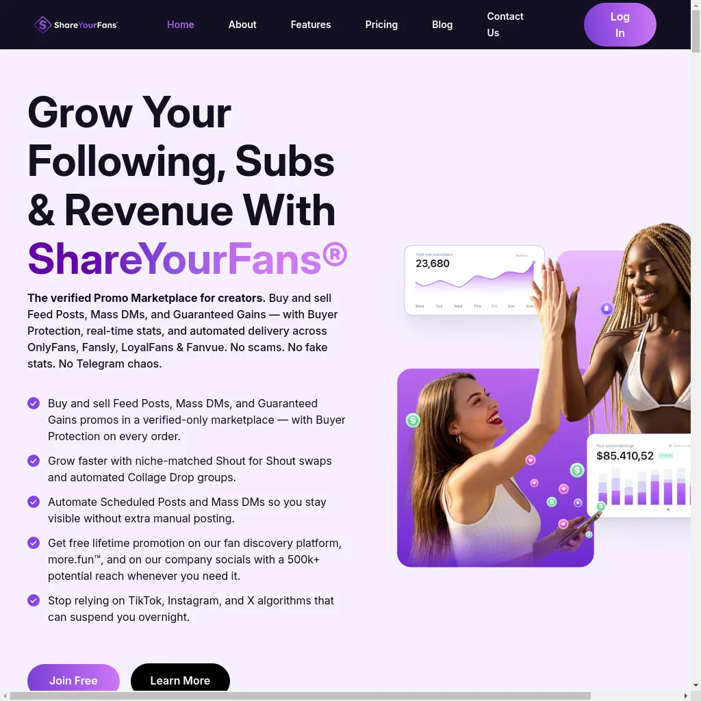 ShareYourFans website