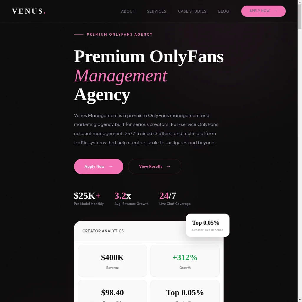 Venus Management website preview