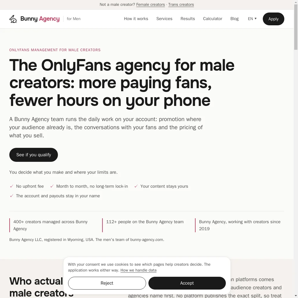 Bunny Agency men website preview