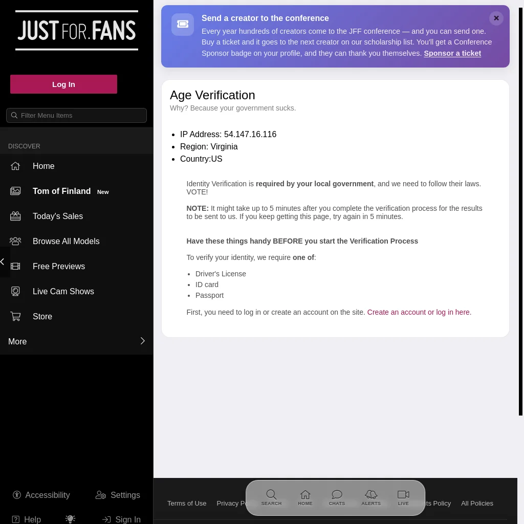 JustForFans website