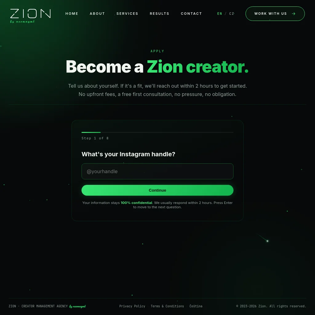 zion management website preview